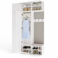 Mobile ingresso moderno 150x238 con guardaroba bianco e beige cashmere MIT11