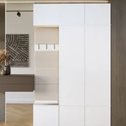 Mobile ingresso moderno 150x238 con guardaroba bianco e beige cashmere MIT11