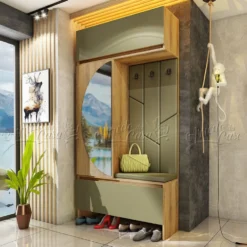 Mobile ingresso moderno 110x220x37,5 cm rovere naturale e verde oliva IU33