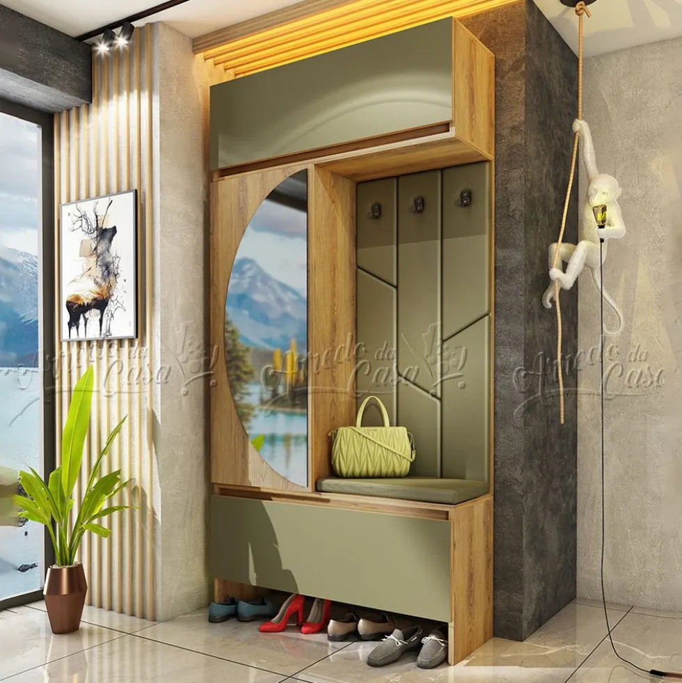 Mobile ingresso moderno 110x220x37,5 cm rovere naturale e verde oliva IU33