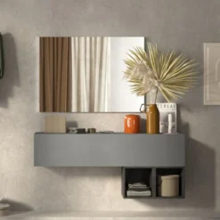 Mobile ingresso sospeso con cubi a giorno 138x58 cm grigio e piombo IL1