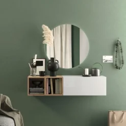 Mobile ingresso sospeso con vani a giorno 125x30 cm bianco lucido e rovere IL2