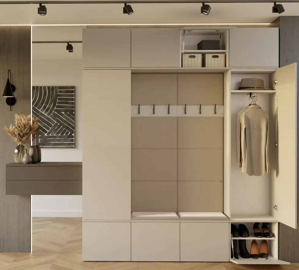 Mobile ingresso 200x238 cm con guardaroba e scarpiera beige cashmere MIT12