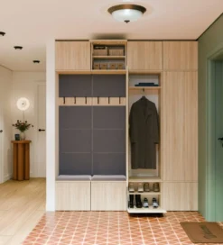 Mobile ingresso 200x238 cm con guardaroba e scarpiera rovere chiaro e grigio MIT12