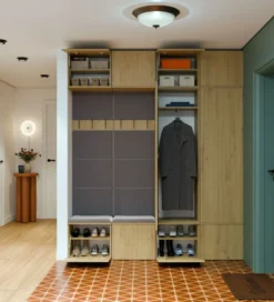 Mobile ingresso 200x238 cm con guardaroba e scarpiera rovere e grigio MIT12