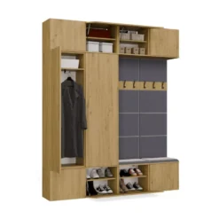 Mobile ingresso 200x238 cm con guardaroba e scarpiera rovere e grigio MIT12