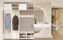 Mobile ingresso 200x238 cm con guardaroba e scarpiera bianco e beige cashmere MIT12
