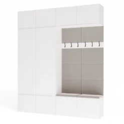 Mobile ingresso 200x238 cm con guardaroba e scarpiera bianco e beige cashmere MIT12