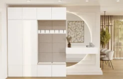 Mobile ingresso 200x238 cm con guardaroba e scarpiera bianco e beige cashmere MIT12