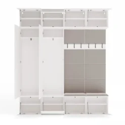 Mobile ingresso 200x238 cm con guardaroba e scarpiera bianco e beige cashmere MIT12