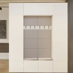 Mobile ingresso 200x238 cm con guardaroba e scarpiera bianco e beige cashmere MIT12