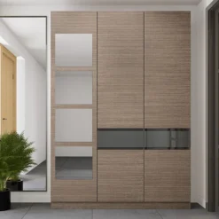 Mobile ingresso 150x218 cm marrone moka e grigio lucido con 4 specchi II25