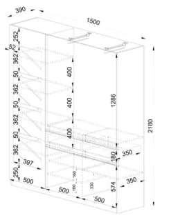 Mobile ingresso 150x218 cm marrone moka e grigio lucido con 4 specchi II25