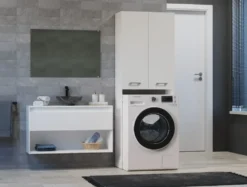 Mobile lavatrice moderno 64x180 cm con 3 ripiani bianco opaco MLT8