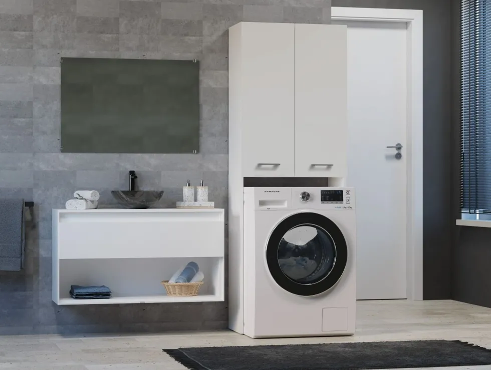 Mobile lavatrice moderno 64x180 cm con 3 ripiani bianco opaco MLT8