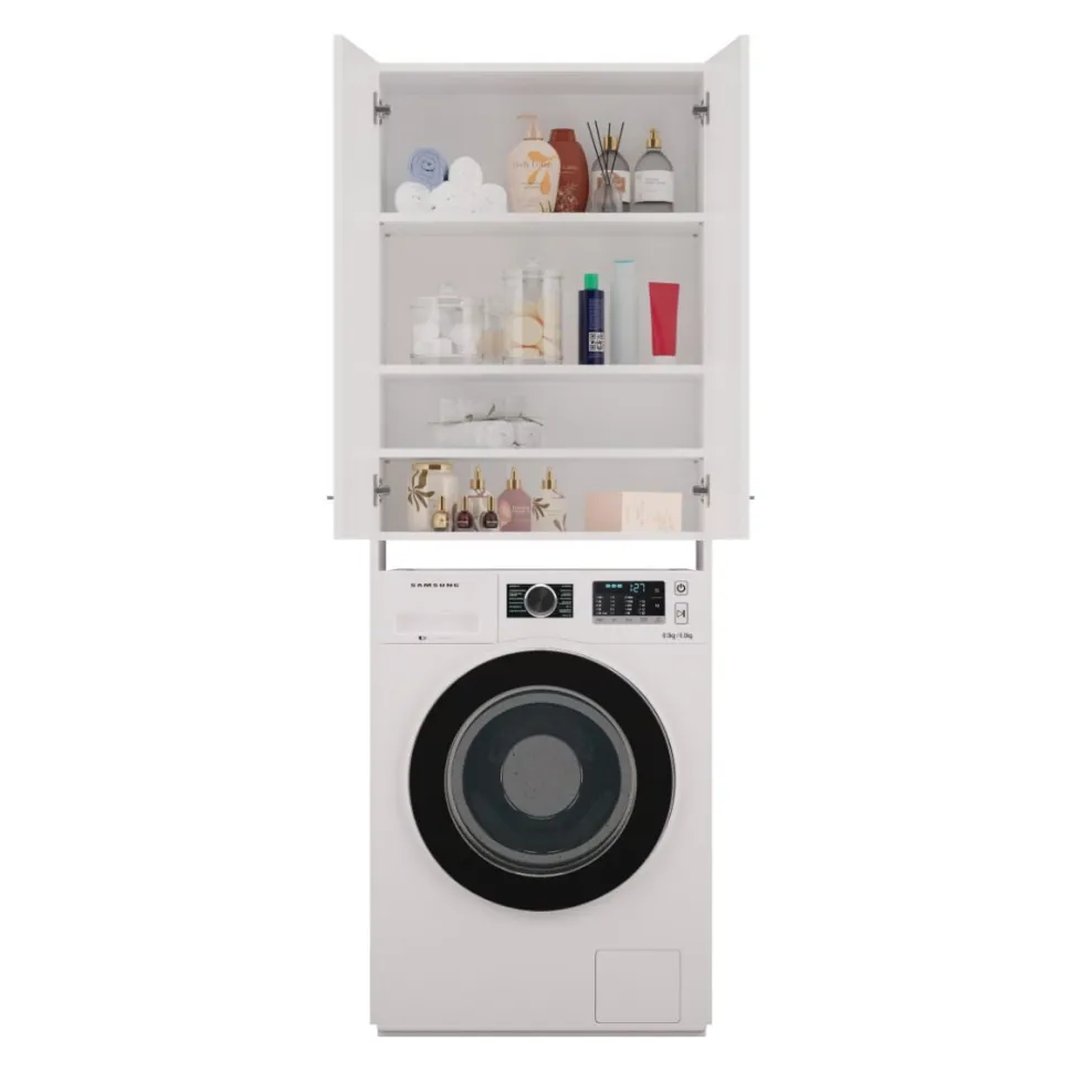 Mobile lavatrice moderno 64x180 cm con 3 ripiani bianco opaco MLT8