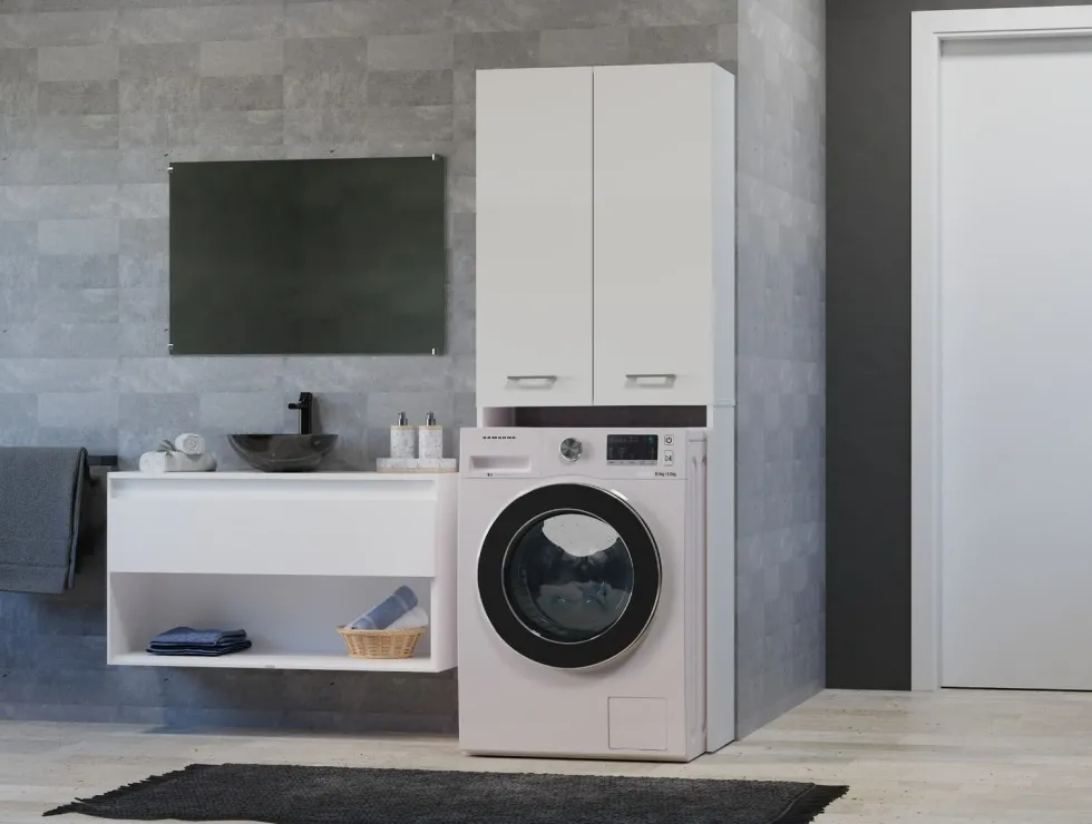 Mobile lavatrice moderno 64x180 cm con 3 ripiani bianco opaco MLT8