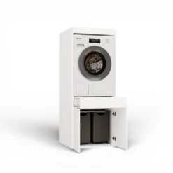 Mobile lavatrice 64,5x162,5 cm con cassetto e ante in bianco MLT4