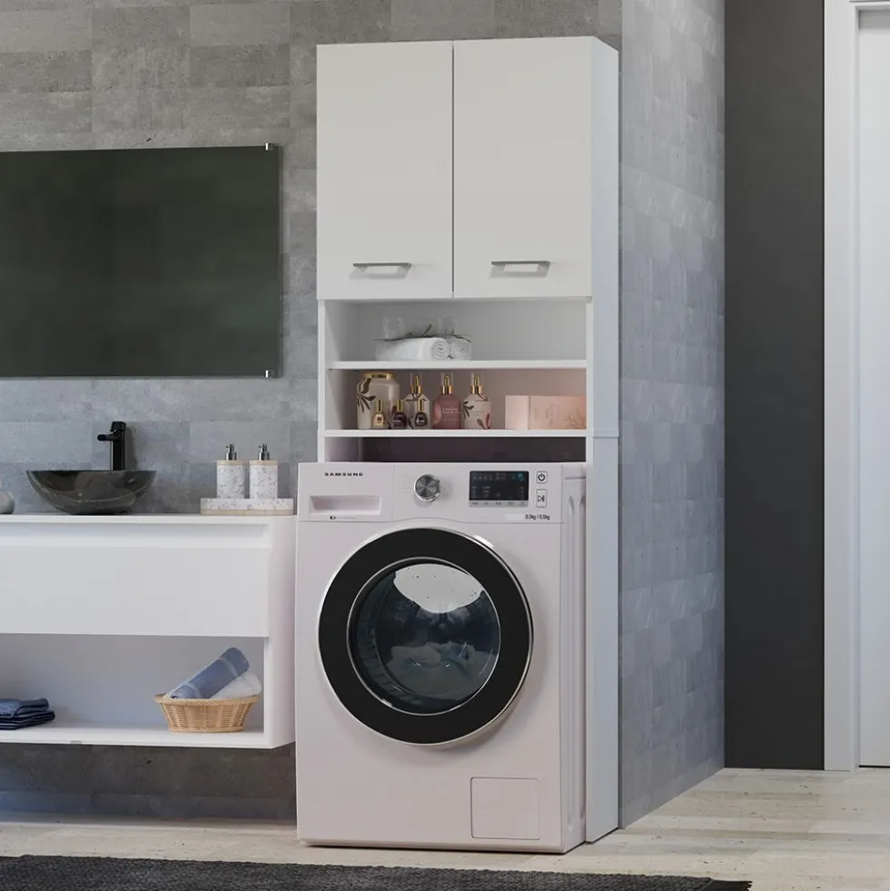 Mobile lavatrice 64x180 cm con mensole bianco opaco MLT5