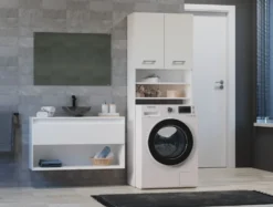 Mobile lavatrice 64x180 cm con mensole bianco opaco MLT5