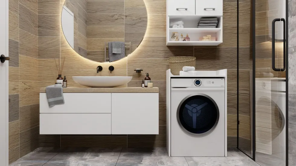 Mobile lavatrice 64x97,5 cm con ripiano bianco opaco MLT1