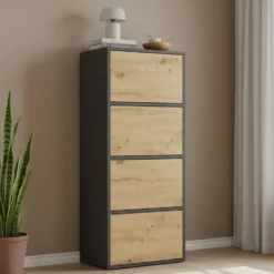 Mobile multiuso 50x119 cm con 4 ante tip-on rovere e antracite MMT1