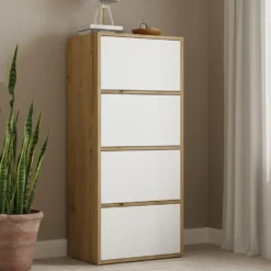 Mobile multiuso 50x119 cm con 4 ante tip-on bianco e rovere MMT1