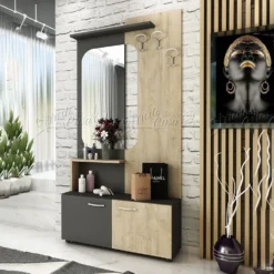 Mobile per ingresso con specchio grafite e rovere naturale IU21