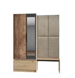 Mobile per ingresso invertibile rovere e grigio opaco con specchio e seduta 160x201 cm II23
