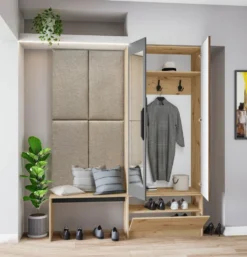 Mobile per ingresso invertibile rovere e grigio opaco con specchio e seduta 160x201 cm II23