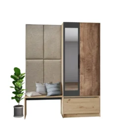 Mobile per ingresso invertibile rovere e grigio opaco con specchio e seduta 160x201 cm II23