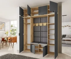 Mobile per ingresso moderno 180x229 cm rovere e grafite con specchio e seduta imbottita II24