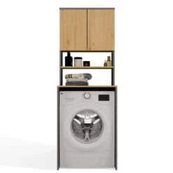 Mobile per lavatrice 64x180 cm con 2 ante e mensola rovere e antracite MLT2