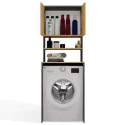 Mobile per lavatrice 64x180 cm con 2 ante e mensola rovere e antracite MLT2