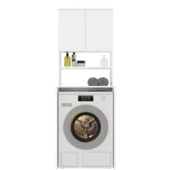 Mobile per lavatrice 64x180 cm con 2 ante e mensola bianco opaco MLT2