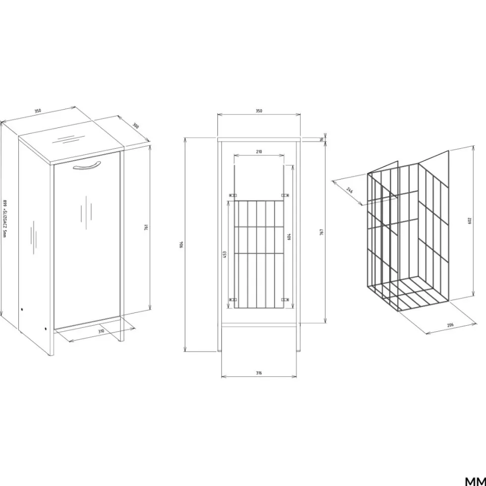 Mobile portabiancheria 35x90 cm con anta a ribalta bianco opaco MBT4