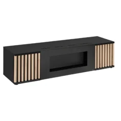 Mobile porta tv moderno con biocamino nero e rovere 160x42 PTVP18