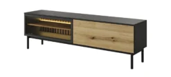 Mobile porta tv moderno con luce LED 180x55cm nero e rovere PTLK9