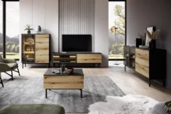 Mobile porta tv moderno con luce LED 180x55cm nero e rovere PTLK9