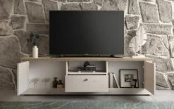 Mobile porta TV moderno 211x58 cm bianco effetto legno e rovere PTL25