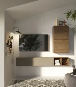 Mobile porta tv sospeso 194x160 cm argilla e noce PTL26