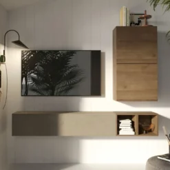 Mobile porta tv sospeso 194x160 cm argilla e noce PTL26