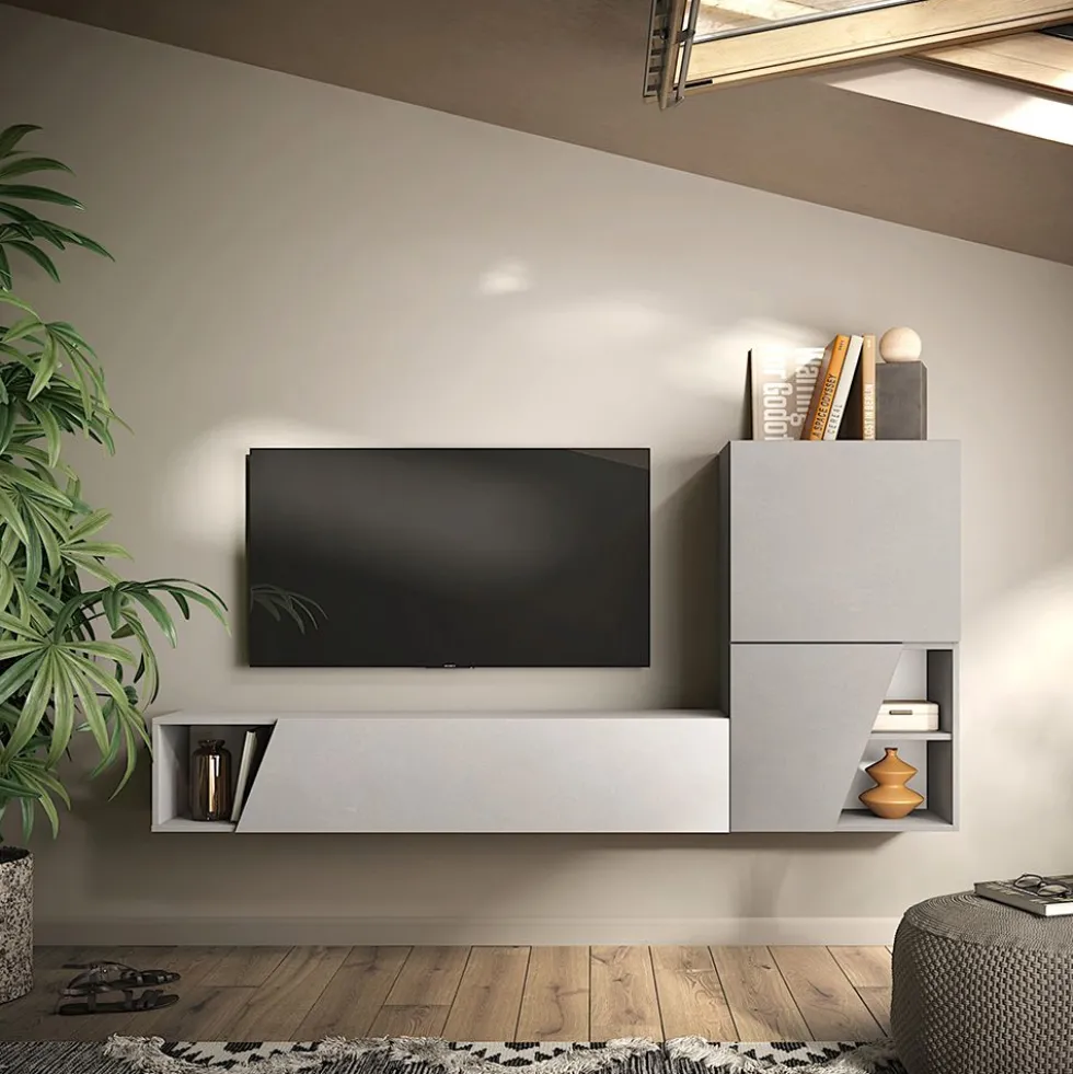 Mobile porta TV sospeso 193x150 cm grigio scuro e grigio chiaro PTL37