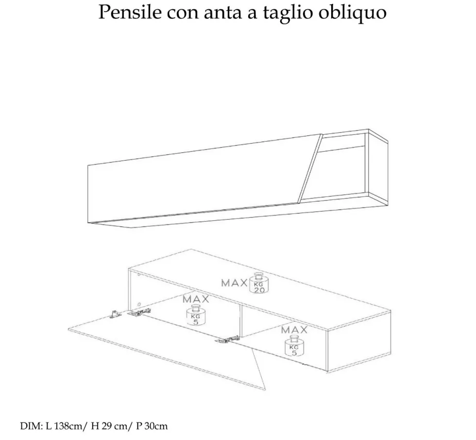 Mobile porta TV sospeso 193x150 cm grigio scuro e grigio chiaro PTL37