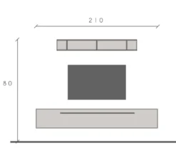 Mobile porta tv sospeso 210x180 cm grigio e bianco lucido PTL27
