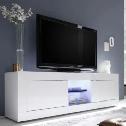 Mobile porta TV 181x56 moderno con ante e vano a giorno bianco lucido PTL2