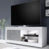 Mobile porta TV 140x56 moderno con anta singola e vani a giorno bianco e cemento PTL3