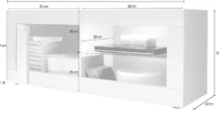 Mobile porta TV 140x56 moderno con anta singola e vani a giorno bianco e cemento PTL3
