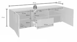 Mobile porta TV 181x57 moderno con design geometrico doppia anta e cassetto grigio lucido PTL4