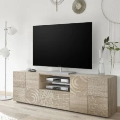 Mobile porta TV 181x57 moderno con due ante e un cassetto rovere serigrafato PTL14